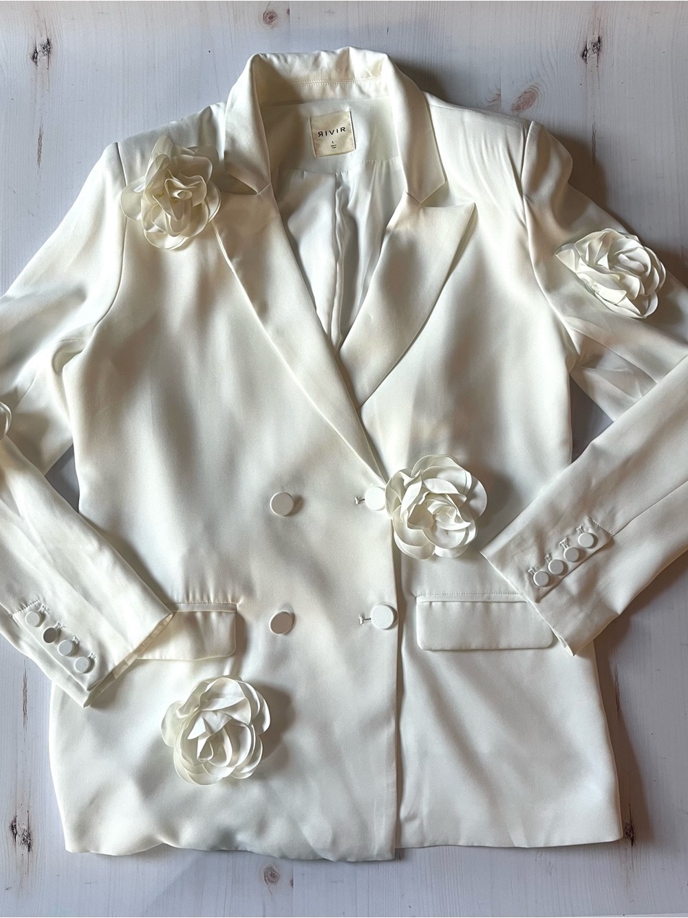 Women's Double-Breasted Ivory Floral Blazer